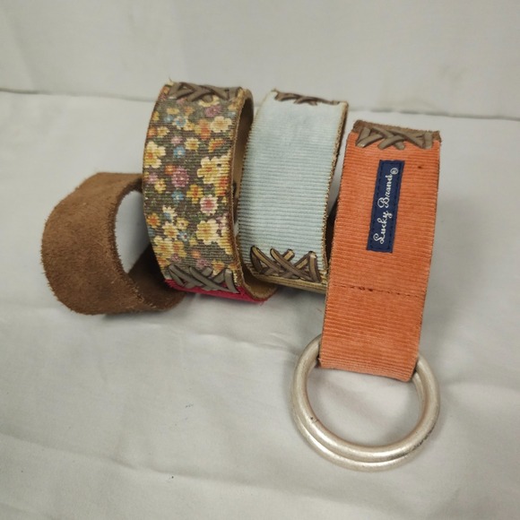 Lucky Brand Accessories - Vintage Lucky Brand Leather Belt Women 30 Inch Length Leather Corduroy Patchwork